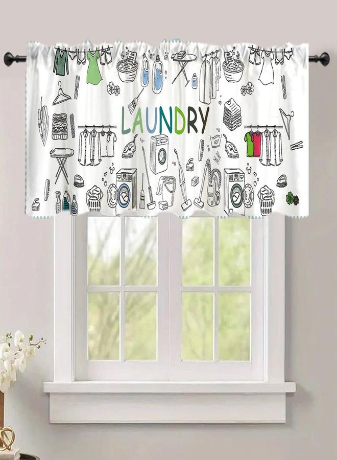 DOTOOMA 54x18 Inches Laundry Cute Window Treatment Valance White Watercolor Kitchen Blackout Drapes Bathroom Bedroom Living Room Polyester Fabric Curtains Decorations Supplies - Image 1